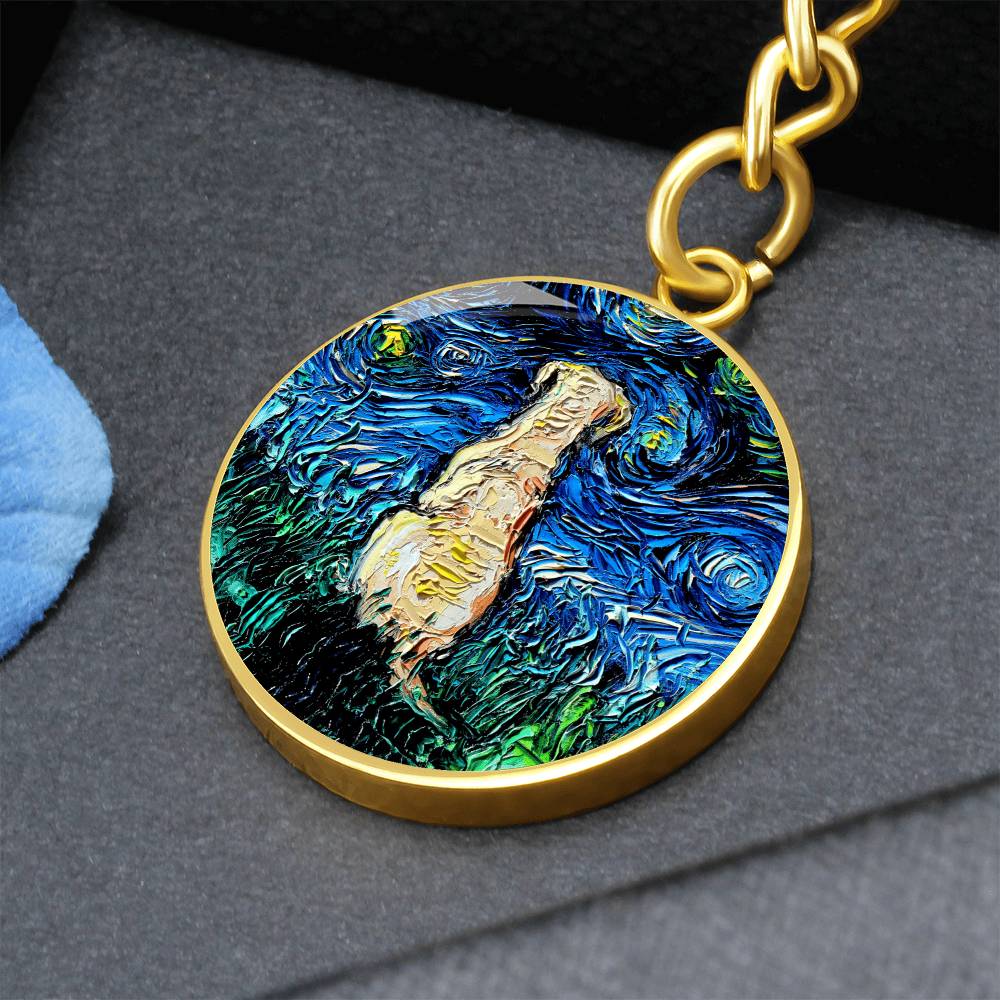 Yellow Labrador Back Starry Night Round Keychain