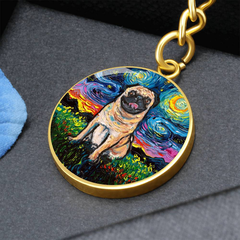 Fawn Pug Starry Night Round Keychain