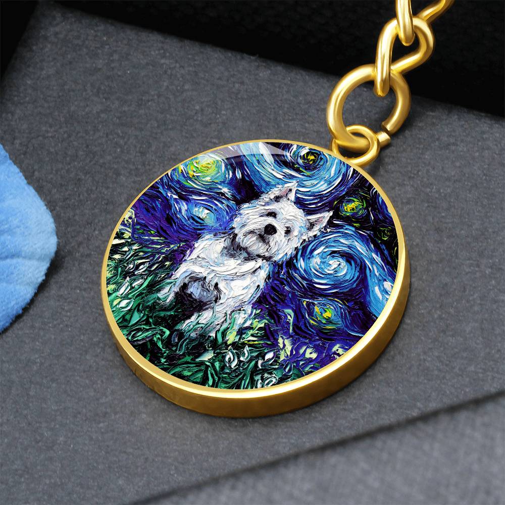 Westie Starry Night Round Keychain