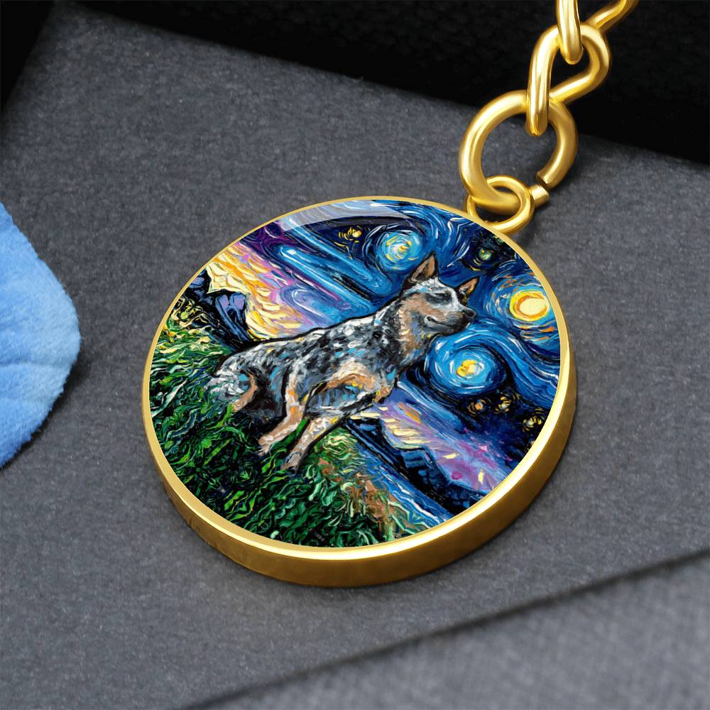 Blue Heeler Starry Night Round Keychain