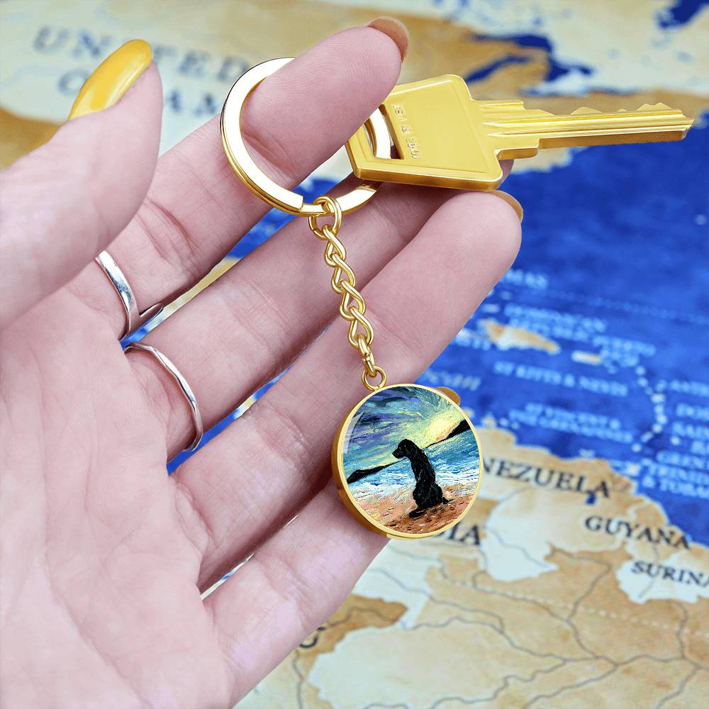 Beach Days - Black Labrador Round Keychain