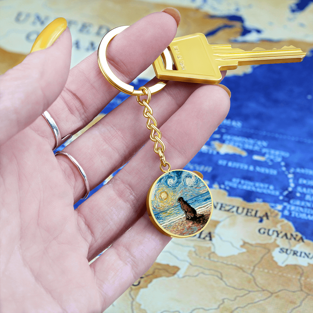 Beach Days - Chocolate Labrador Starry Night Round Keychain