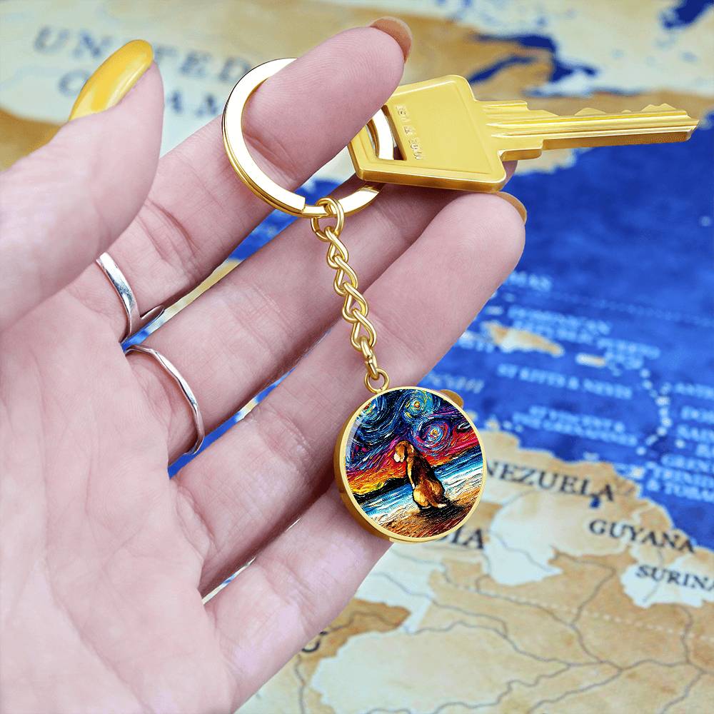 Beagle at the Beach Starry Night Round Keychain