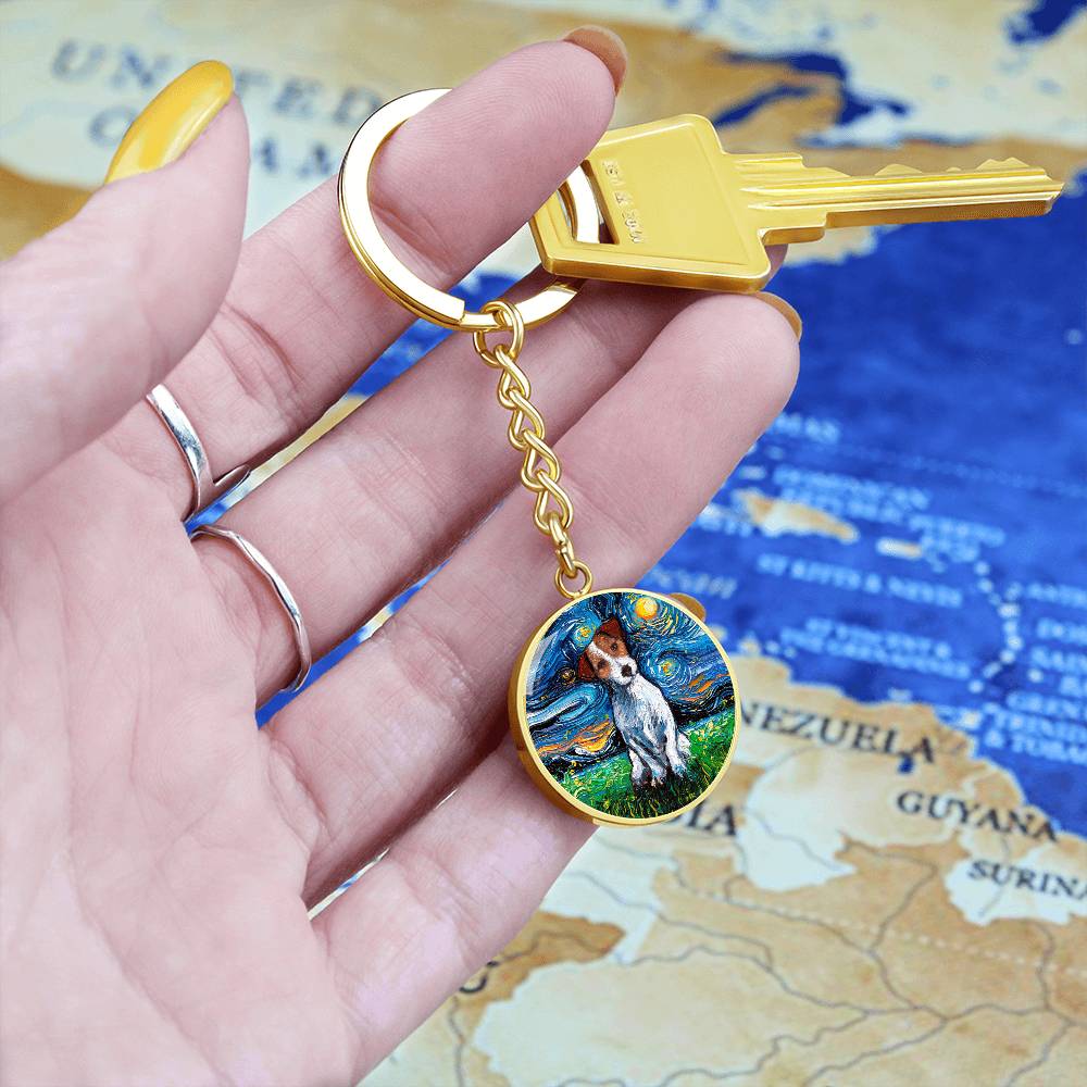 Jack Russell Terrier Starry Night Round Keychain