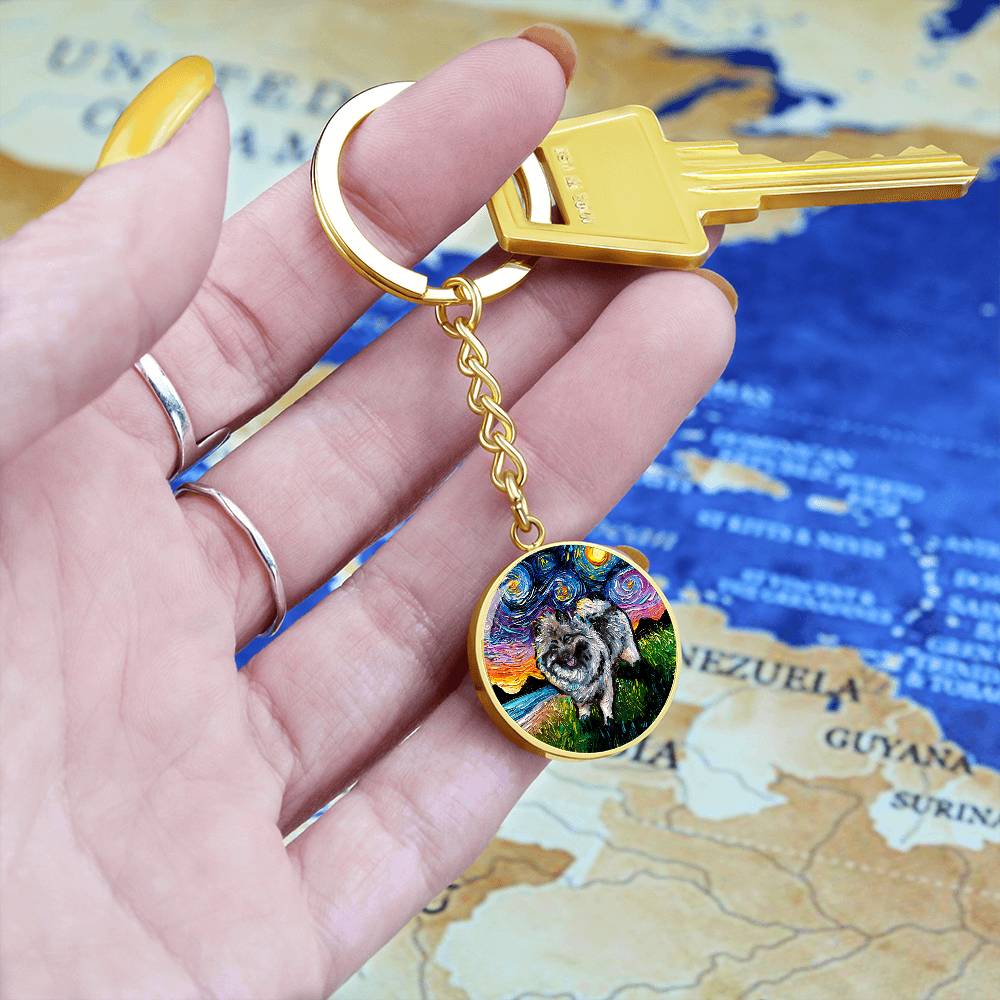 Keeshond Starry Night Round Keychain