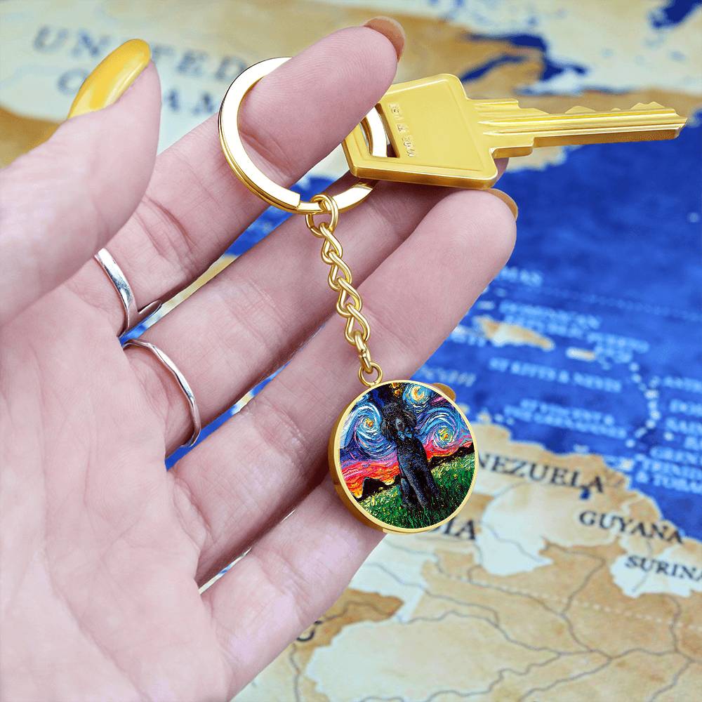 Black Poodle Starry Night Round Keychain