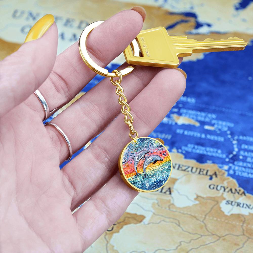 Dolphins Starry Night Round Keychain