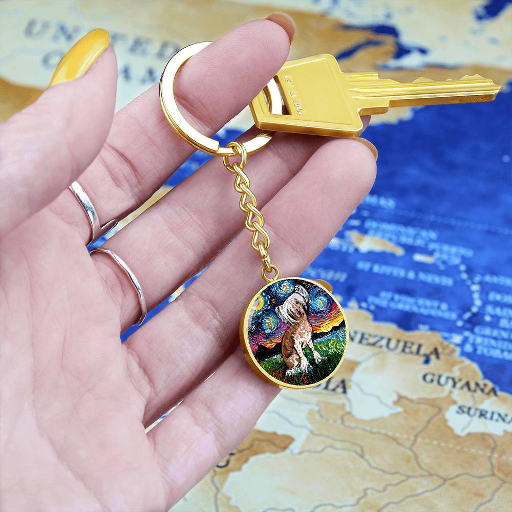 Chinese Crested Starry Night Round Keychain