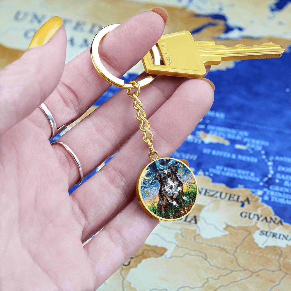 Australian Shepherd Starry Night Round Keychain