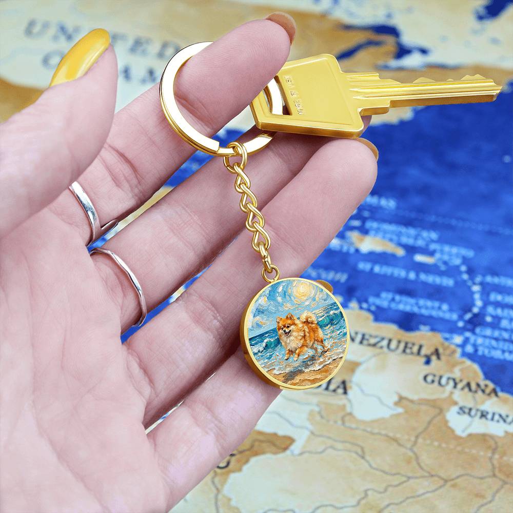 Beach Day - Pomeranian Round Keychain