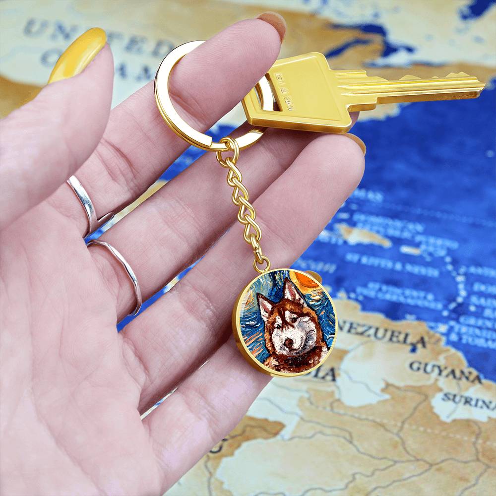 Red Husky Portrait Round Keychain