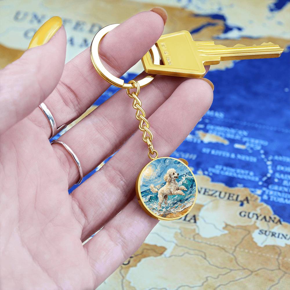 Beach Day - White Toy Poodle Round Keychain