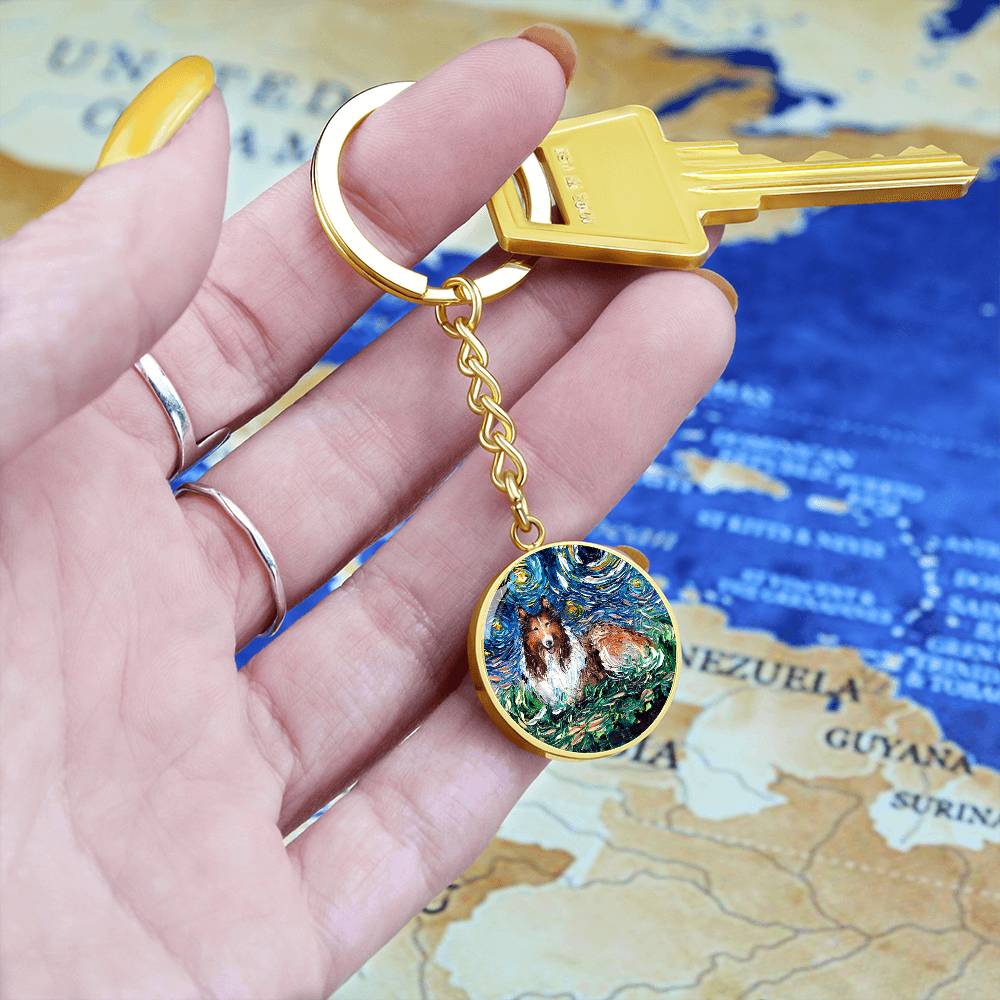 Collie Starry Night Round Keychain