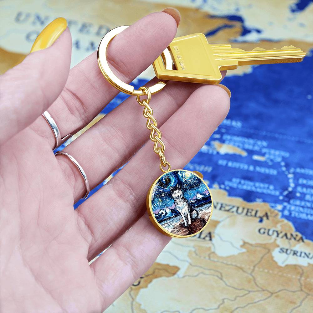 Husky Starry Night Round Keychain