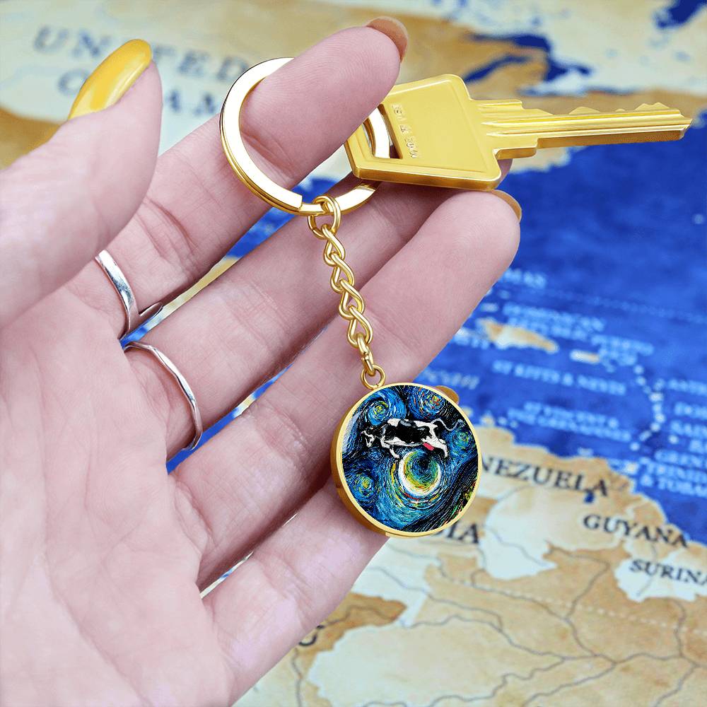 The Cow Jumped Over The Moon Round Keychain