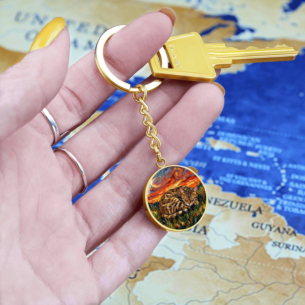 Sleepy Egyptian Mau Night Round Keychain