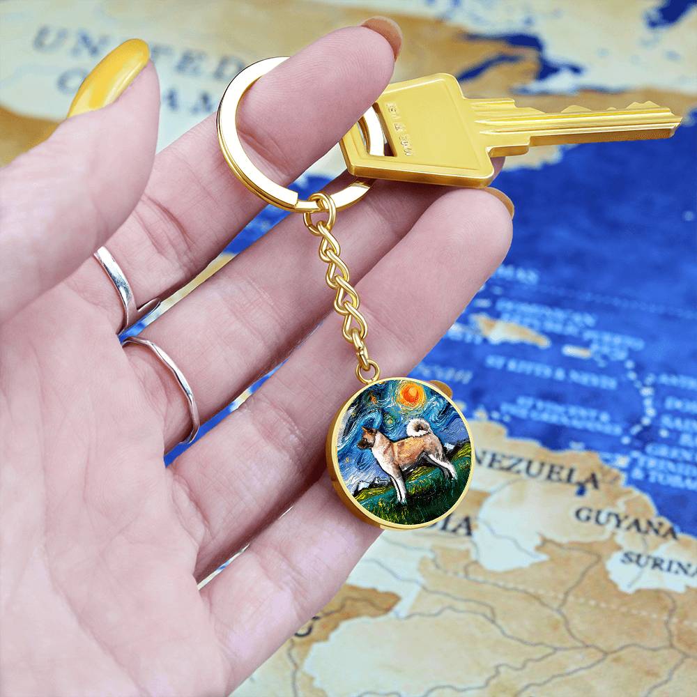 Akita Starry Night Round Keychain