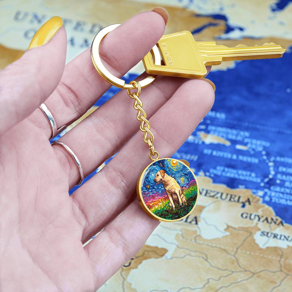 Yellow Labrador Starry Night Round Keychain