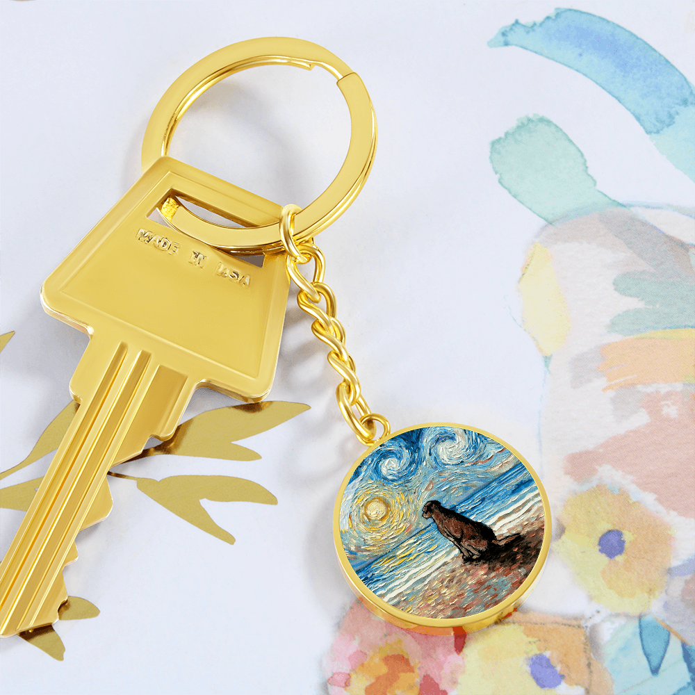 Beach Days - Chocolate Labrador Starry Night Round Keychain