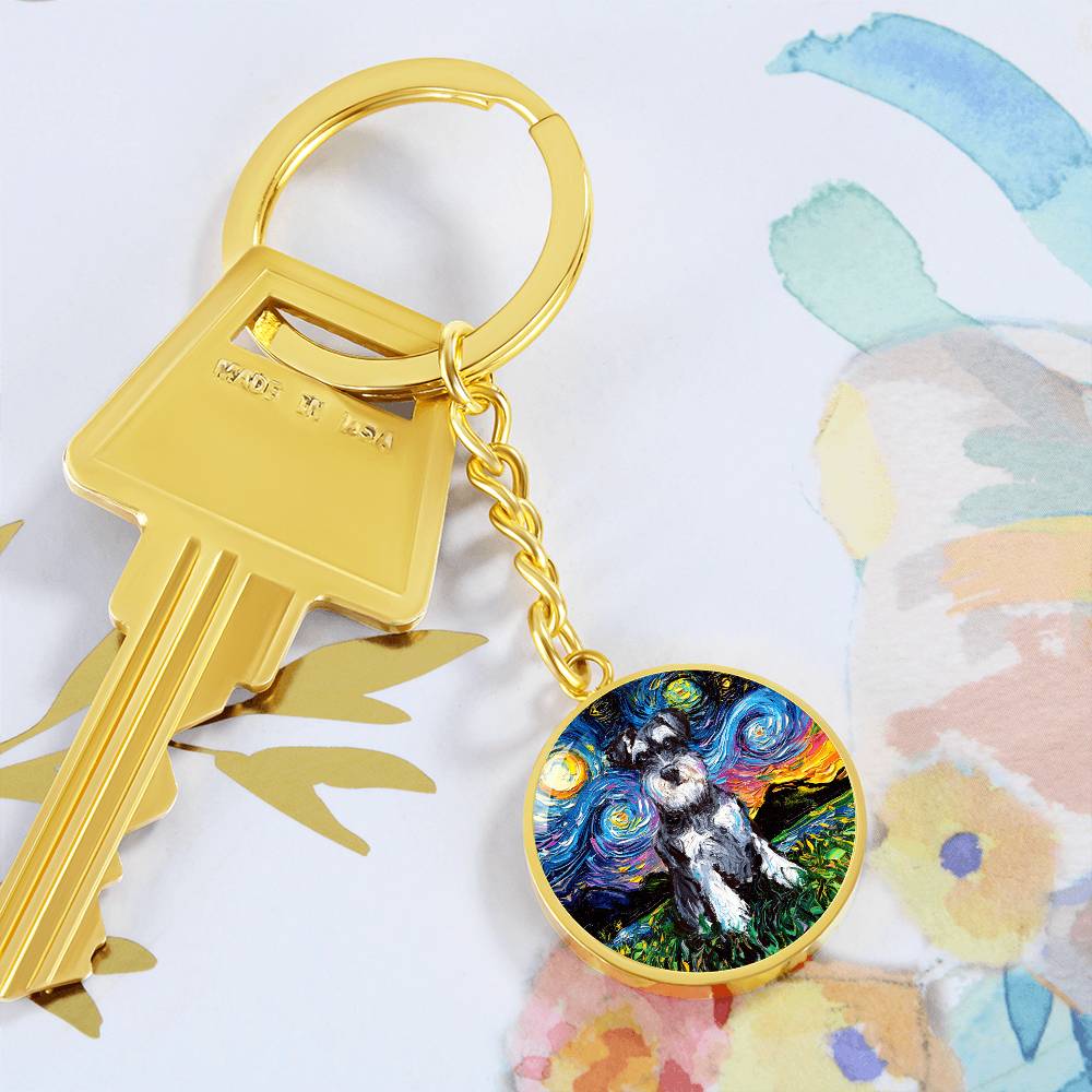 Schnauzer Starry Night Round Keychain