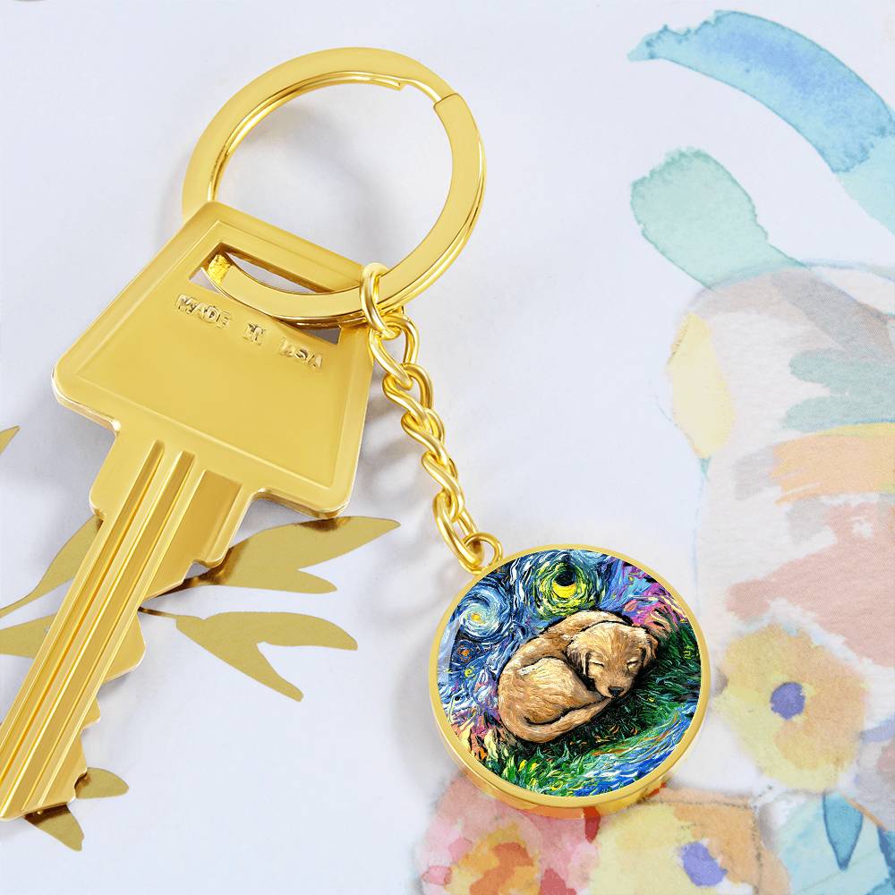 Sleepy Golden Retreiver Pup Round Keychain