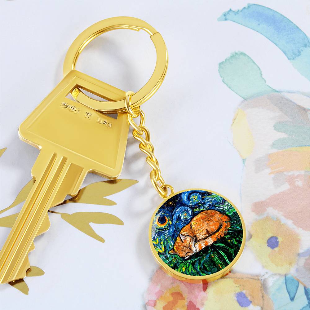 Sleeping Orange Tabby Starry Night Round Keychain