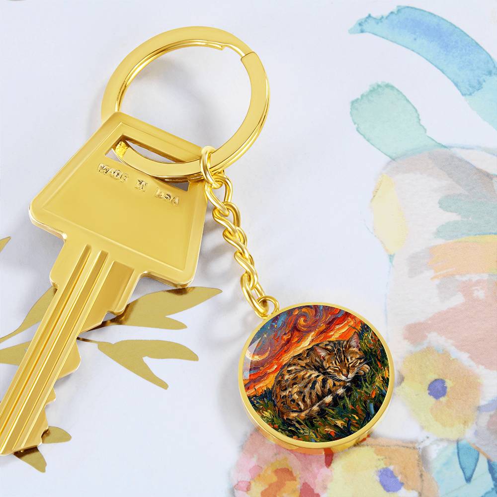 Sleepy Egyptian Mau Night Round Keychain