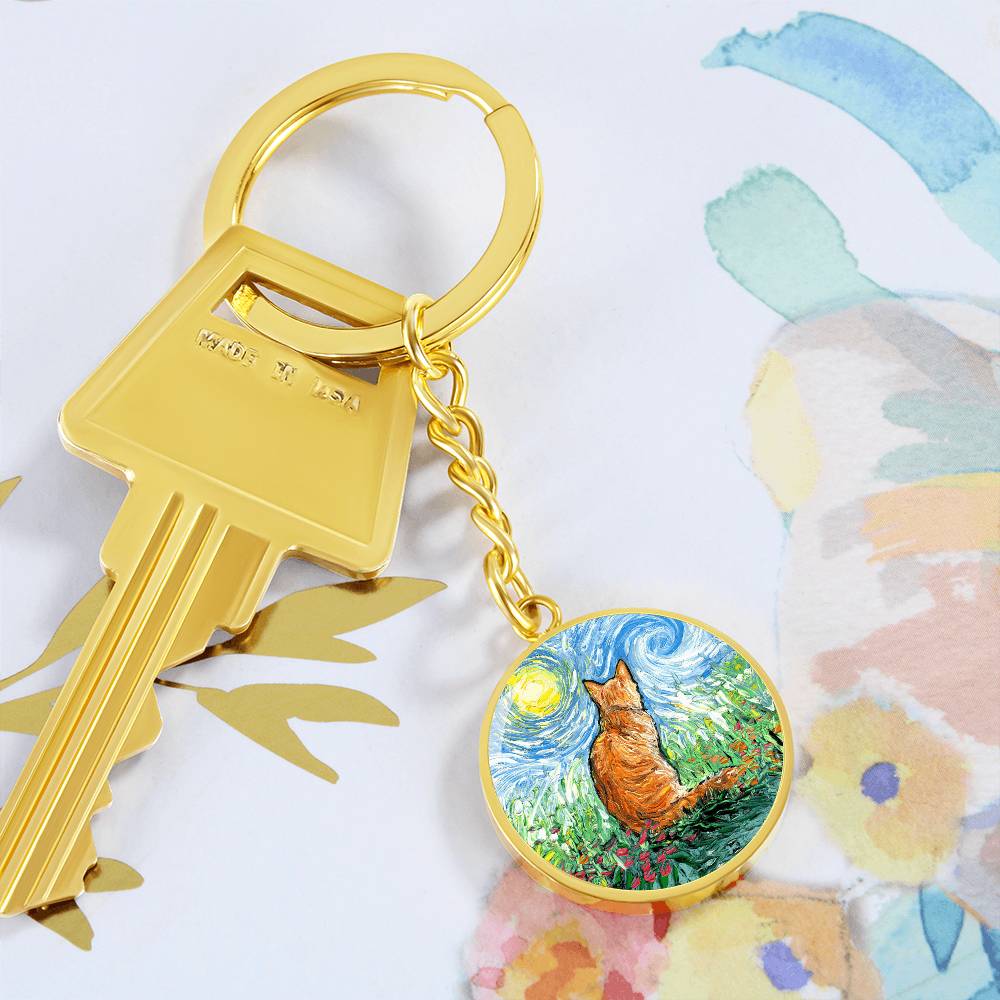 Orange Tabby Cat Spring Round Keychain