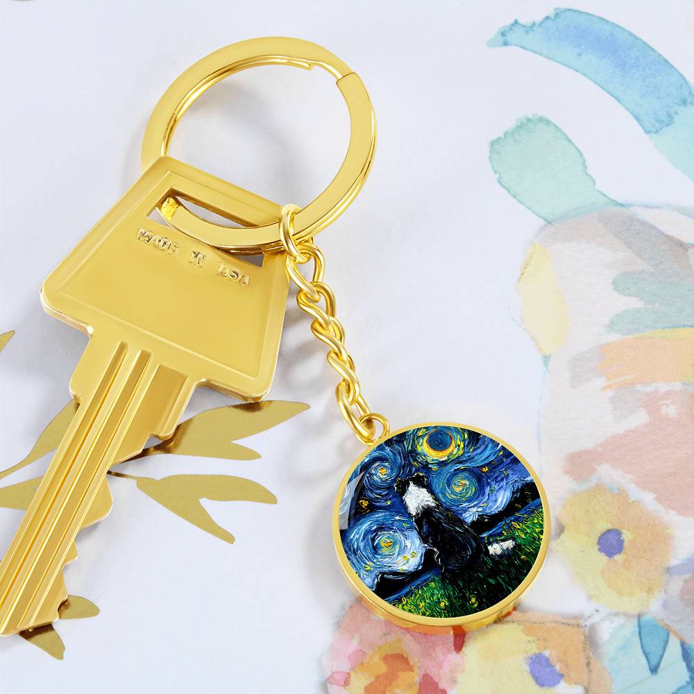 Border Collie Back Starry Night Round Keychain