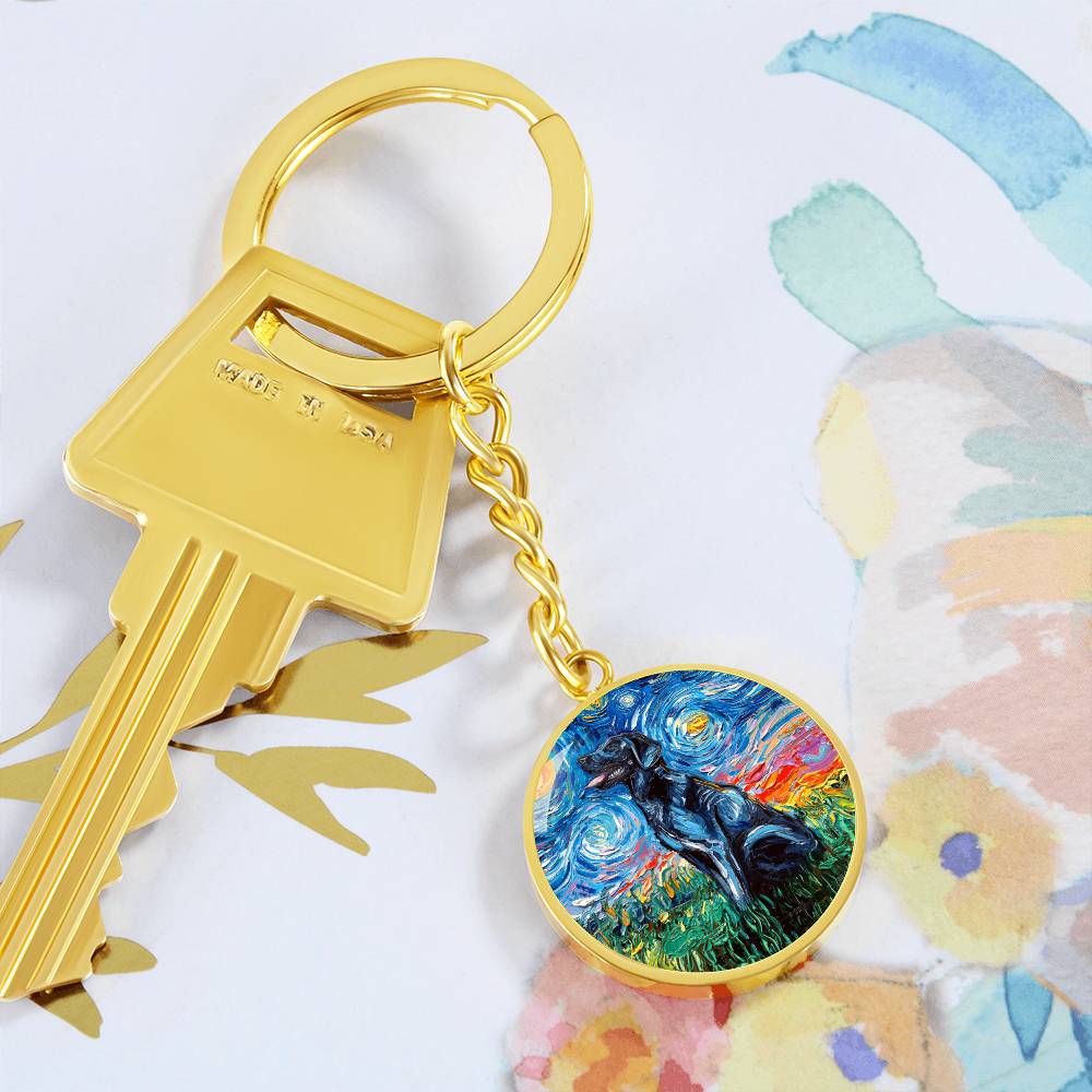 Black Labrador Starry Night Round Keychain
