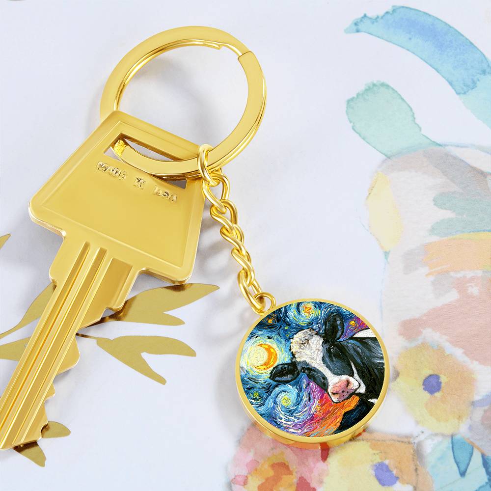 Holstein Starry Night Round Keychain