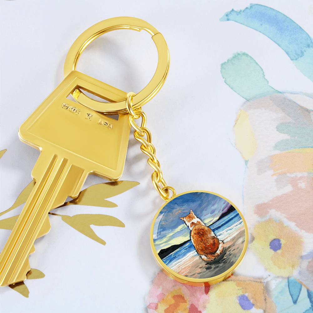 Beach Days - Orange and White Tabby Round Keychain
