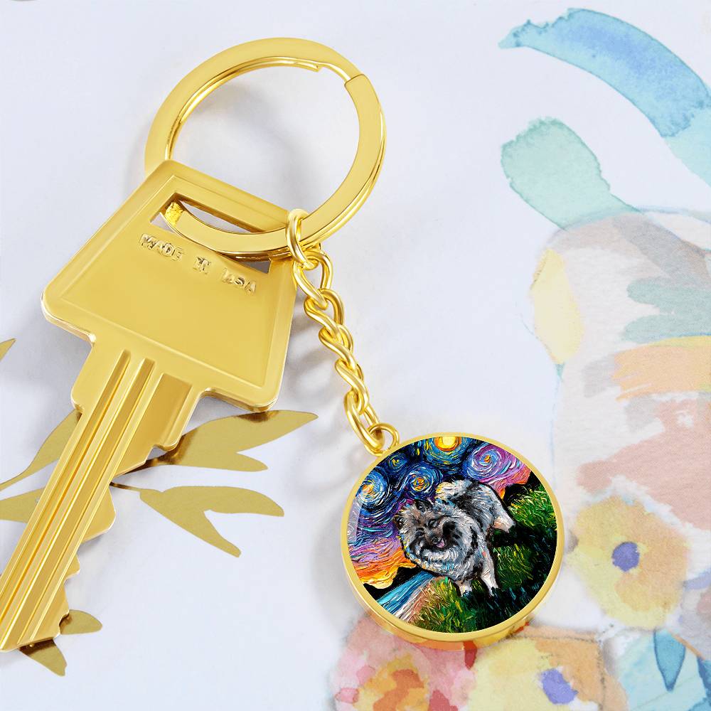 Keeshond Starry Night Round Keychain