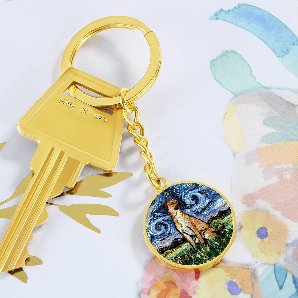 Black Mouth Cur Starry Night Round Keychain