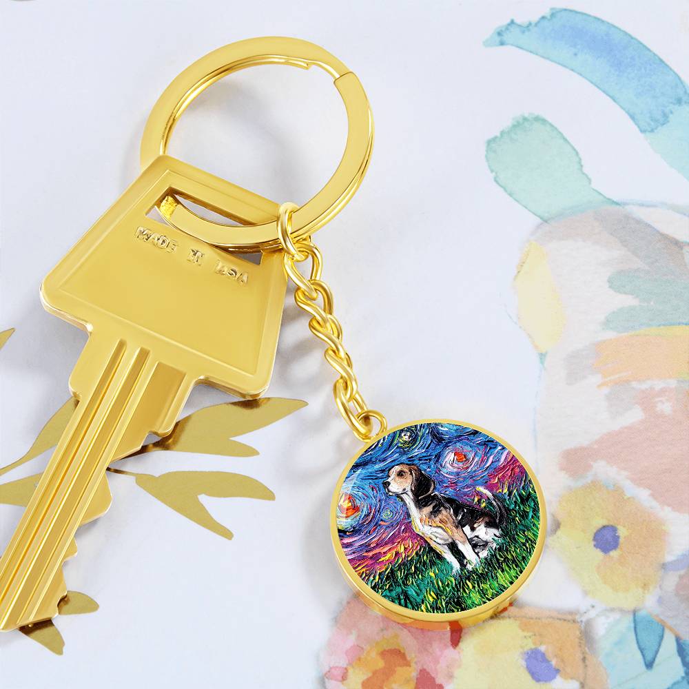 Beagle Starry Night Round Keychain