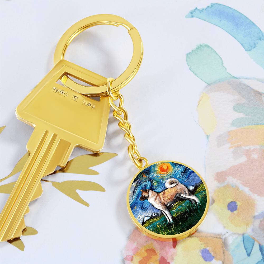 Akita Starry Night Round Keychain