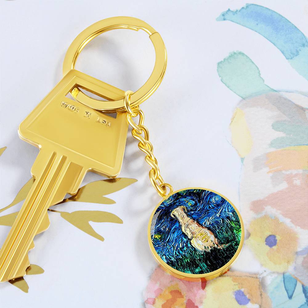Yellow Labrador Back Starry Night Round Keychain