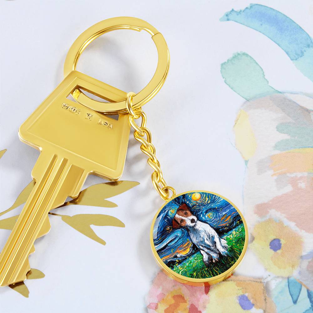 Jack Russell Terrier Starry Night Round Keychain