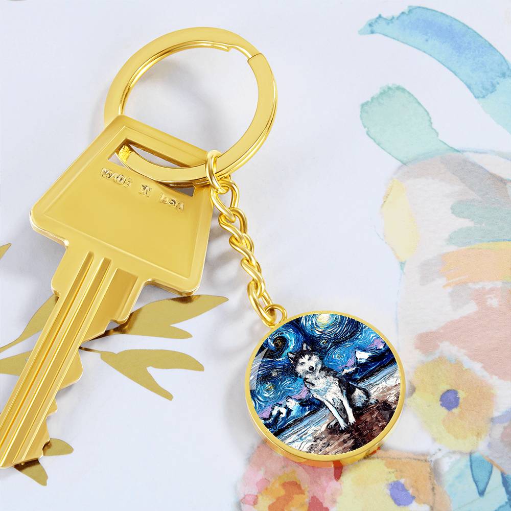 Husky Starry Night Round Keychain