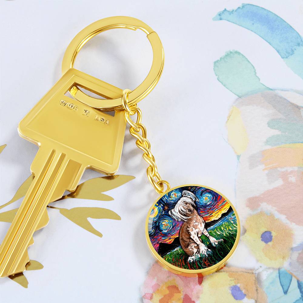 Chinese Crested Starry Night Round Keychain