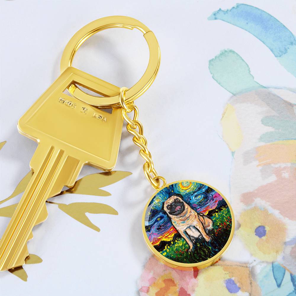 Fawn Pug Starry Night Round Keychain