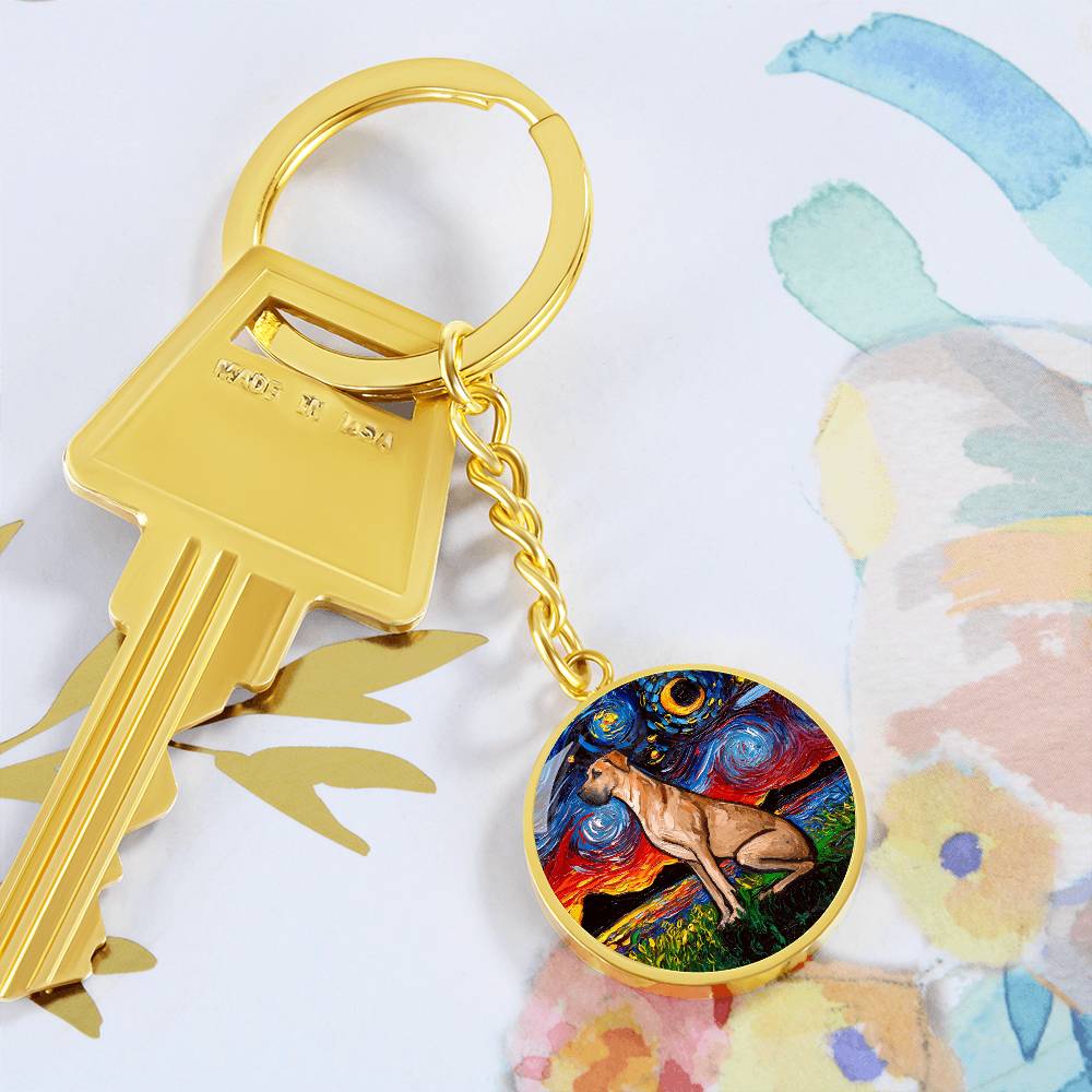 Fawn Great Dane Starry Night Round Keychain