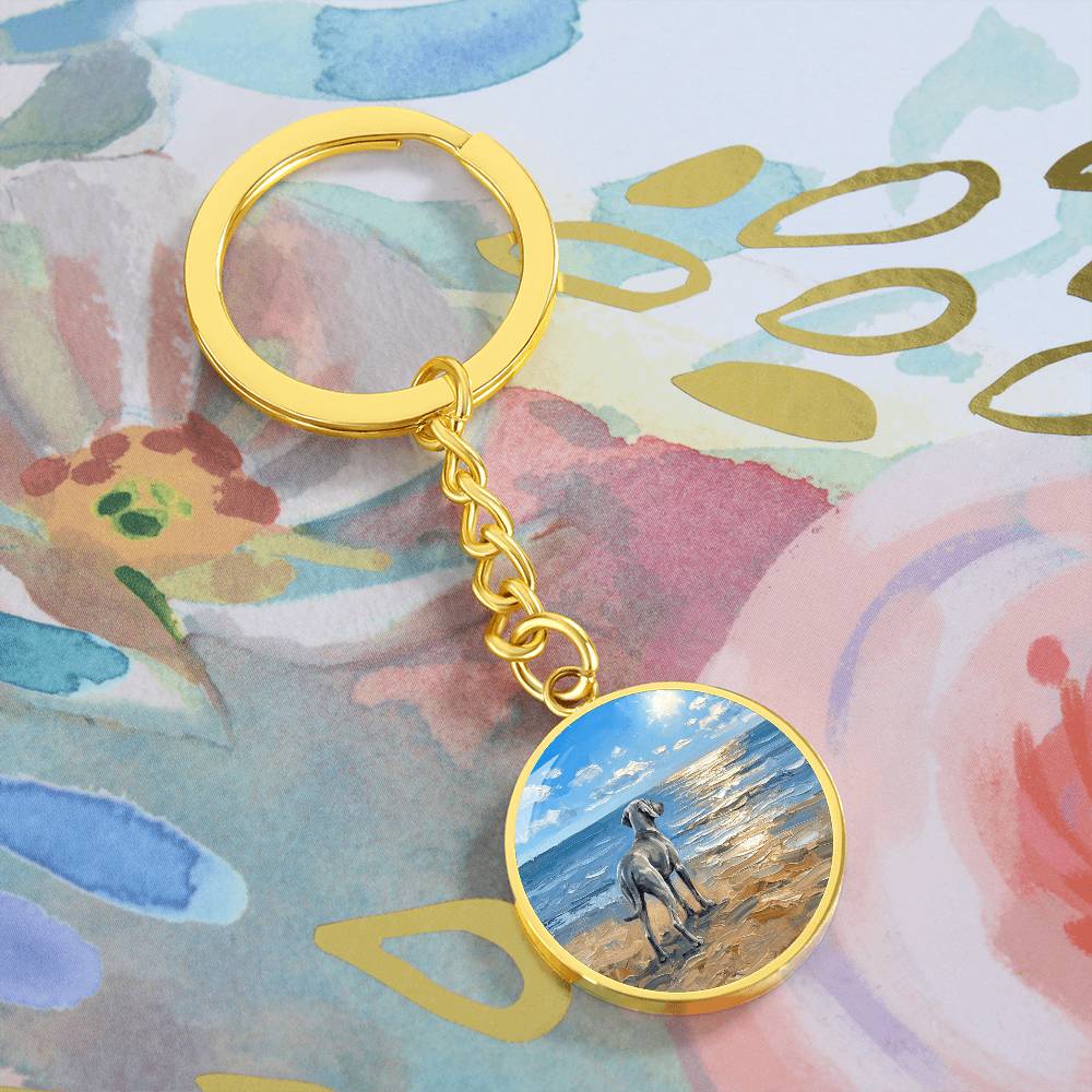 Beach Day - Weimaraner Round Keychain