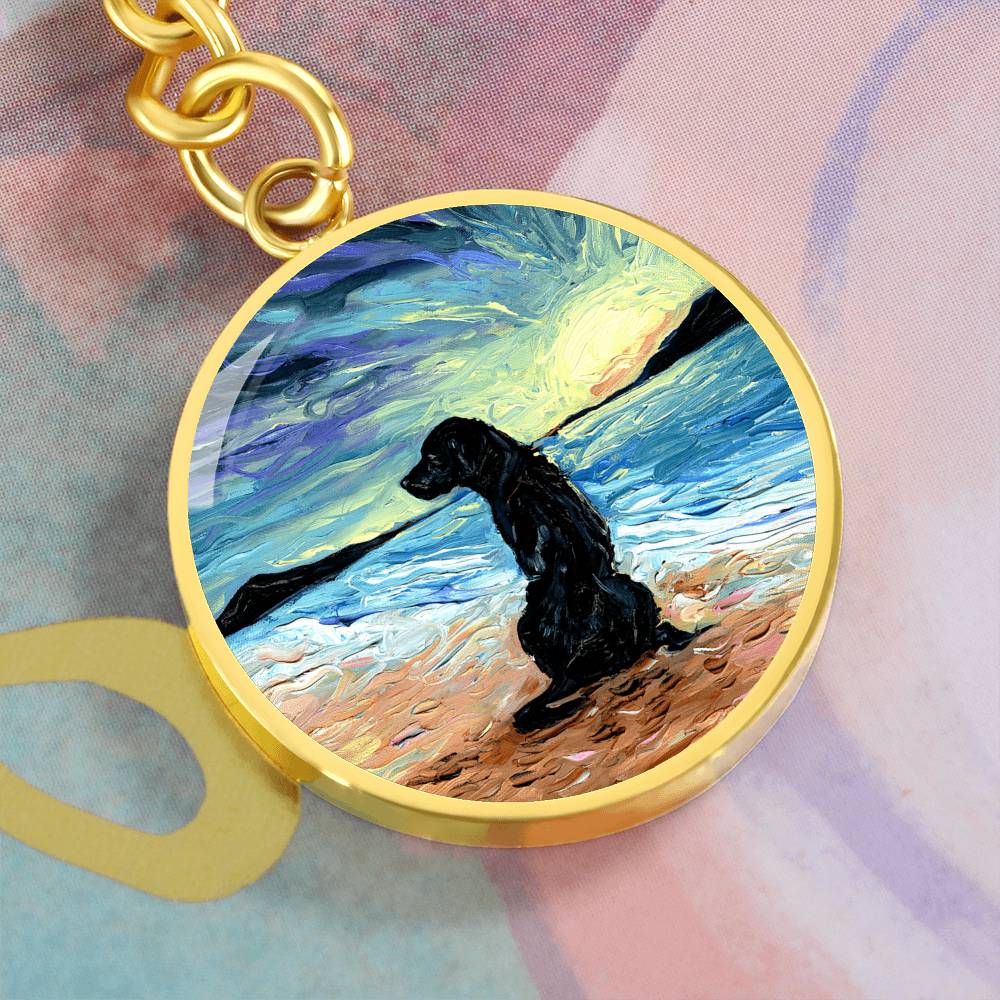 Beach Days - Black Labrador Round Keychain