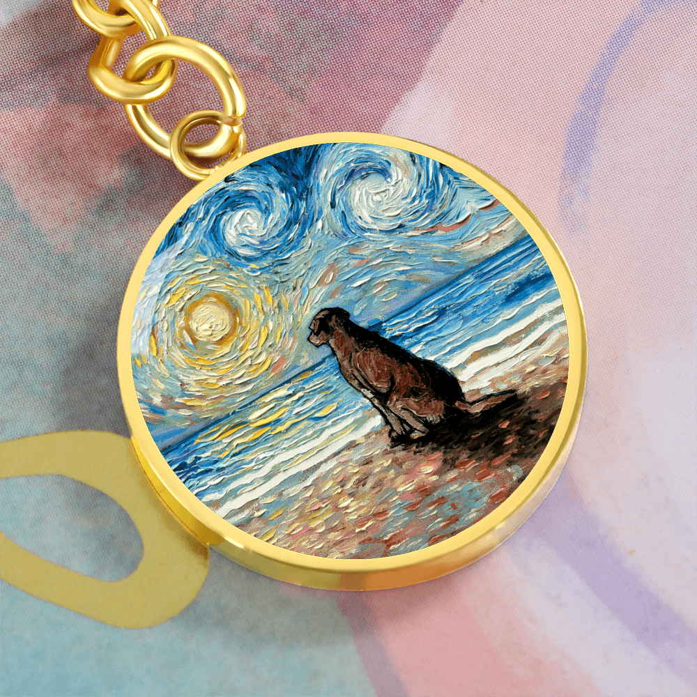 Beach Days - Chocolate Labrador Starry Night Round Keychain