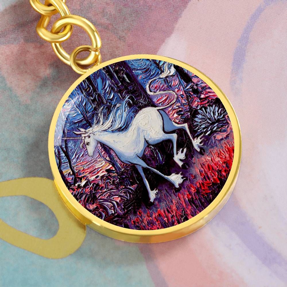 Unicorn Running Round Keychain