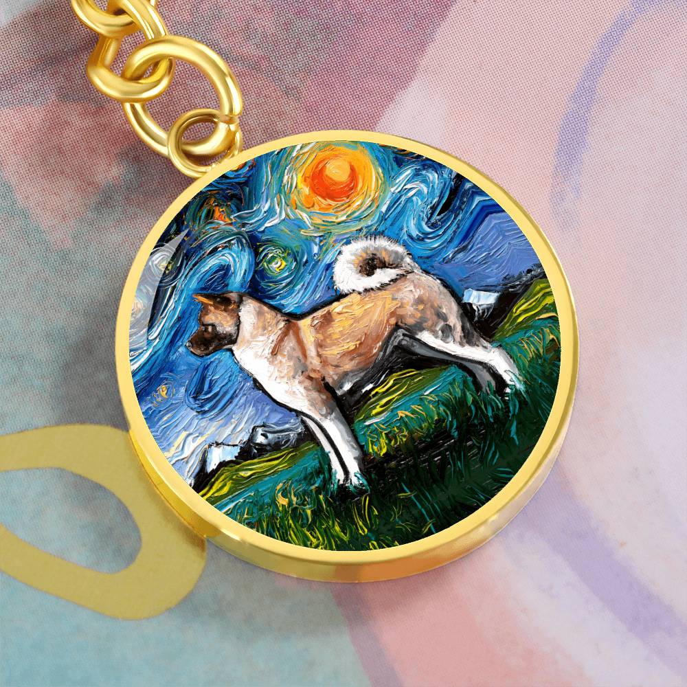 Akita Starry Night Round Keychain