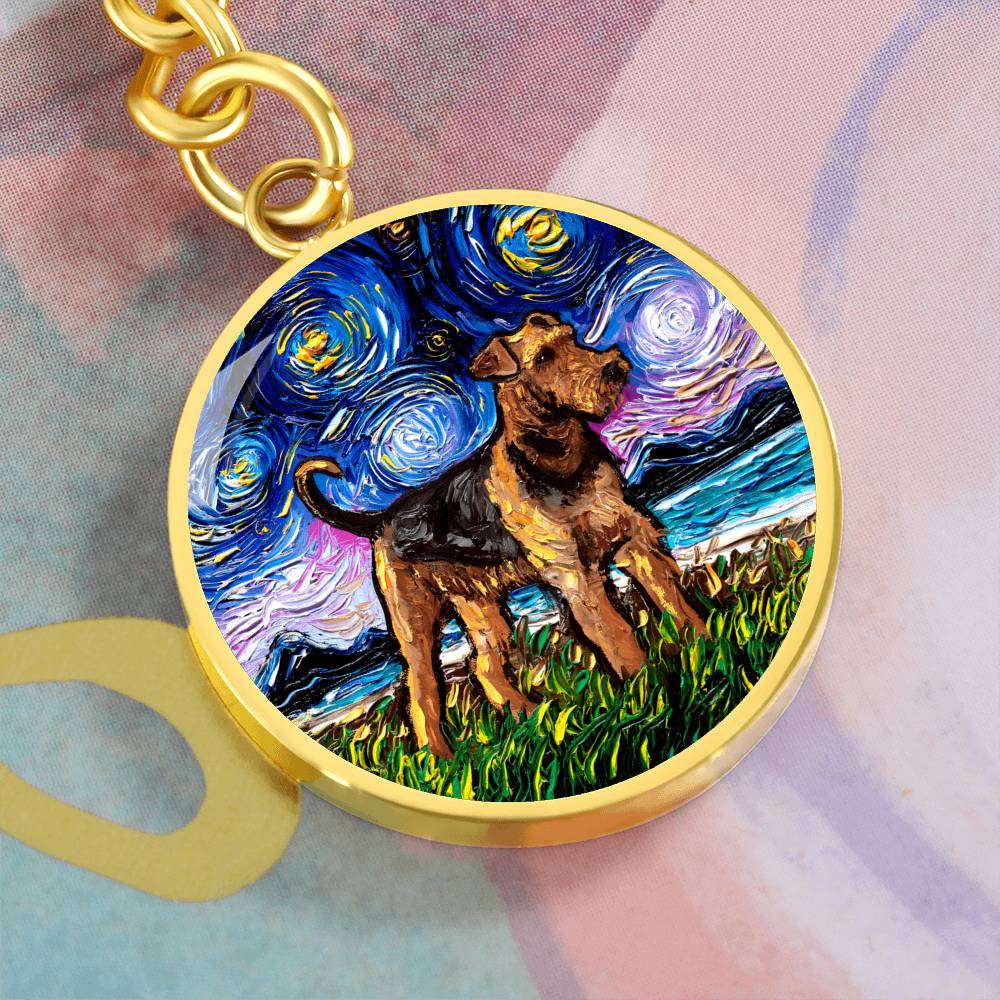 Airedale Starry Night Round Keychain