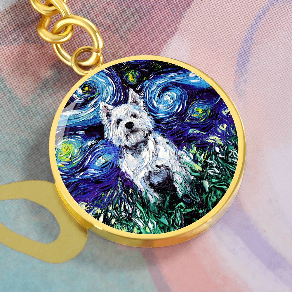 Westie Starry Night Round Keychain