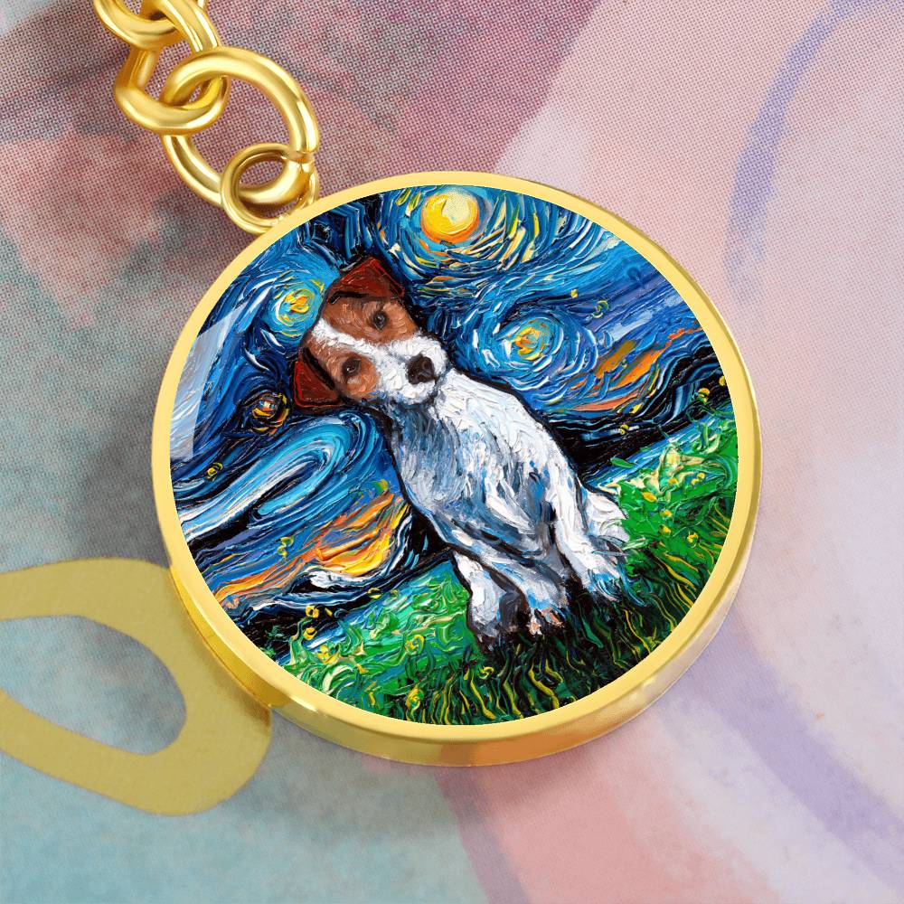 Jack Russell Terrier Starry Night Round Keychain